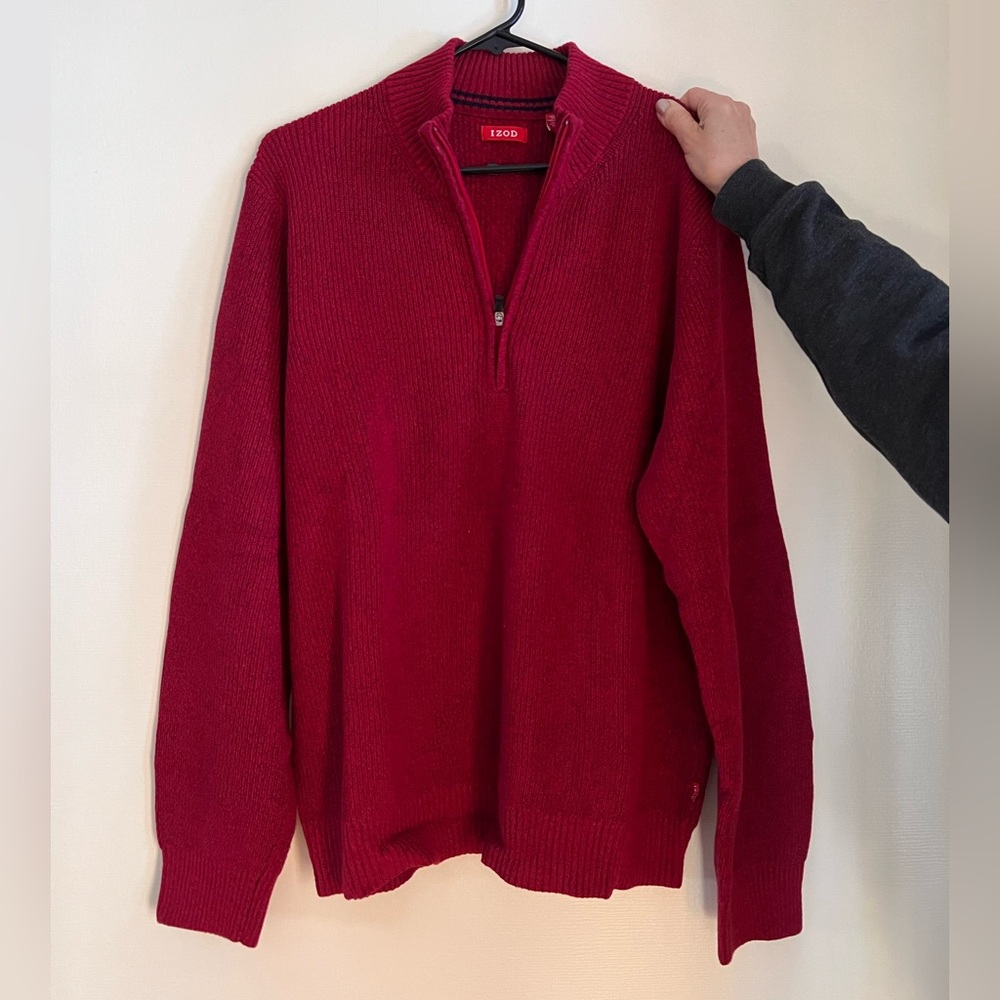 IZOD Red Men’s Knit Quarter Zip Sweater - Picture 1 of 4